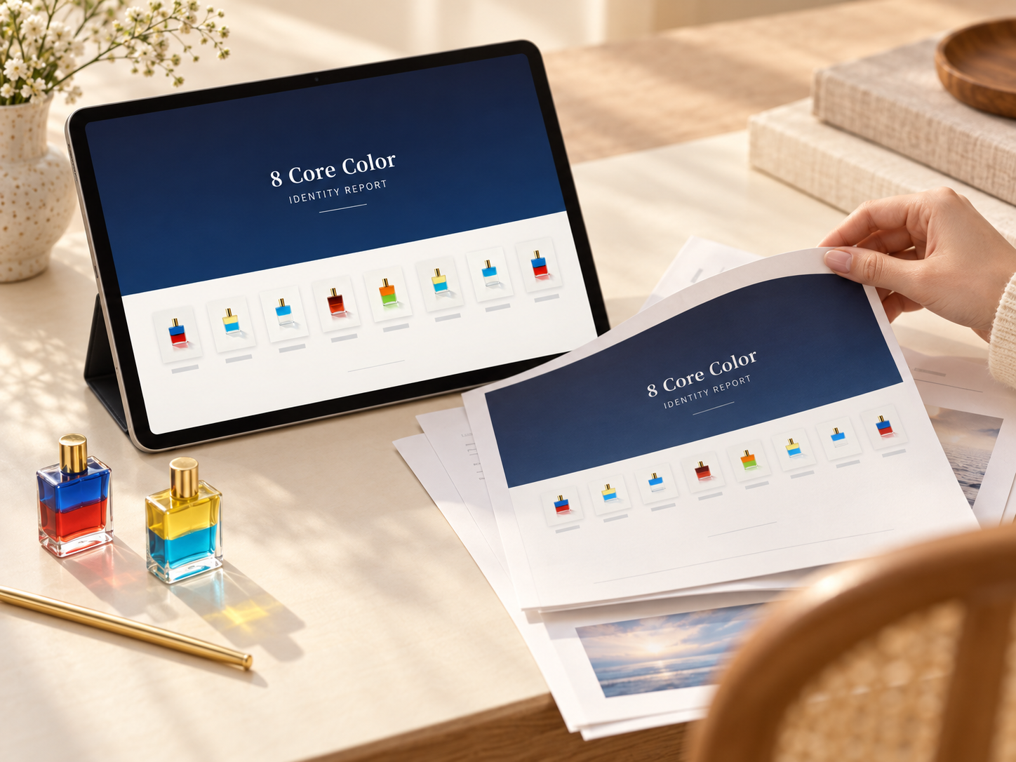 8 Core Color 아이덴티티 보고서와 컬러 바틀